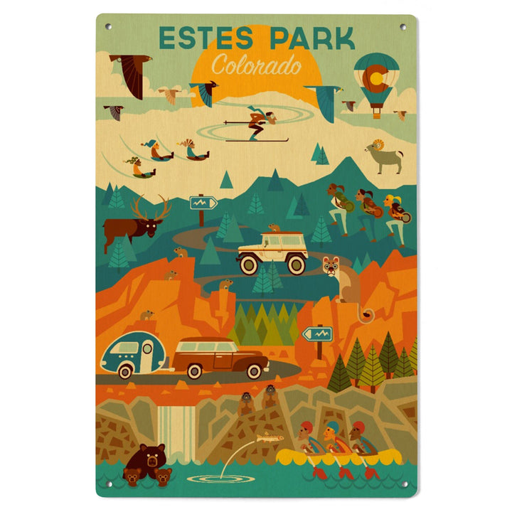 Estes Park, Colorado, Geometric, Lantern Press Artwork, Wood Signs and Postcards Wood Lantern Press 