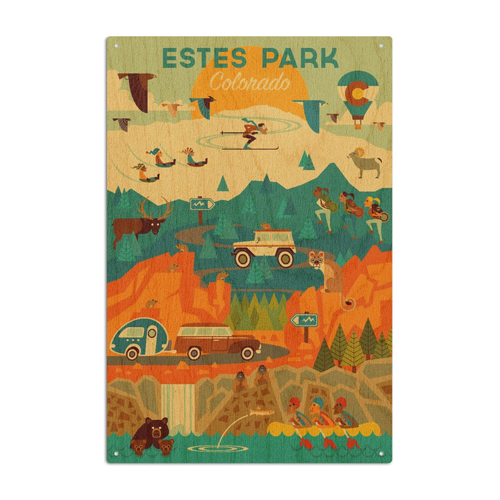 Estes Park, Colorado, Geometric, Lantern Press Artwork, Wood Signs and Postcards Wood Lantern Press 6x9 Wood Sign 
