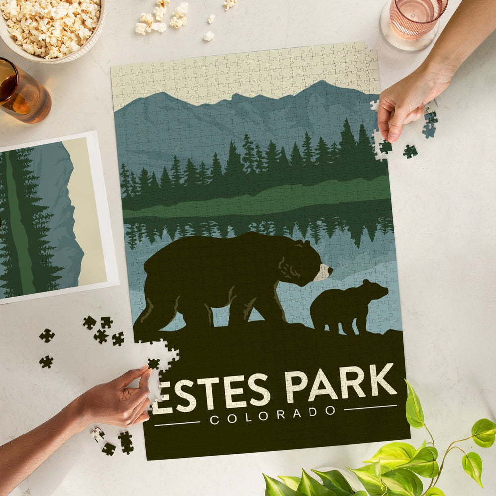 Estes Park, Colorado, Grizzly Bear and Cub, Jigsaw Puzzle Puzzle Lantern Press 