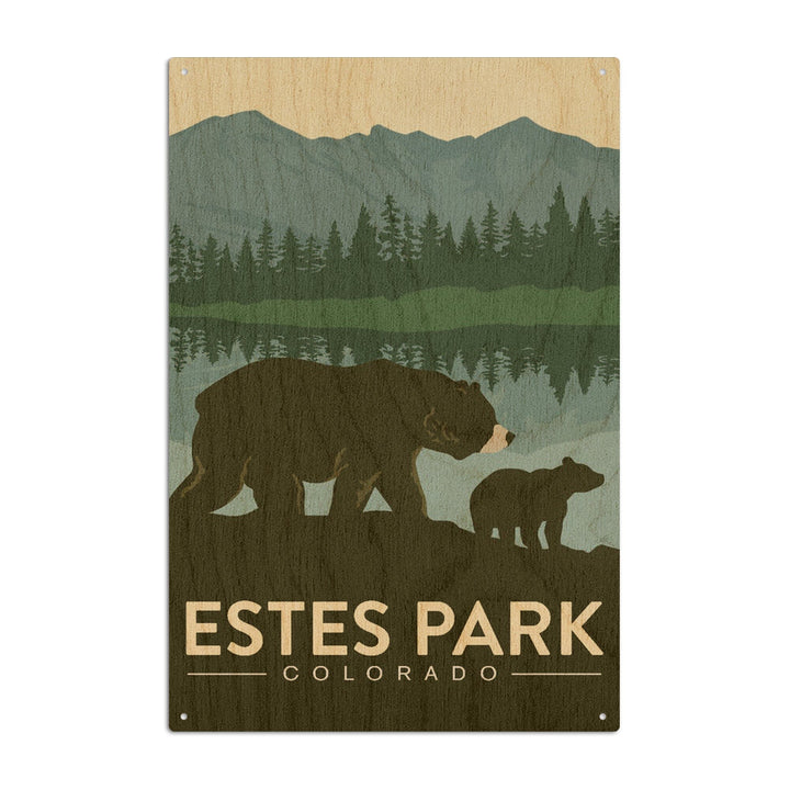Estes Park, Colorado, Grizzly Bear & Cub, Lantern Press Artwork, Wood Signs and Postcards Wood Lantern Press 6x9 Wood Sign 