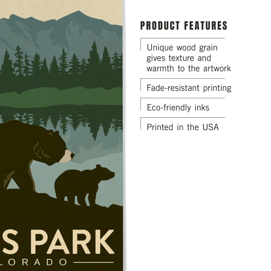 Estes Park, Colorado, Grizzly Bear & Cub, Lantern Press Artwork, Wood Signs and Postcards Wood Lantern Press 