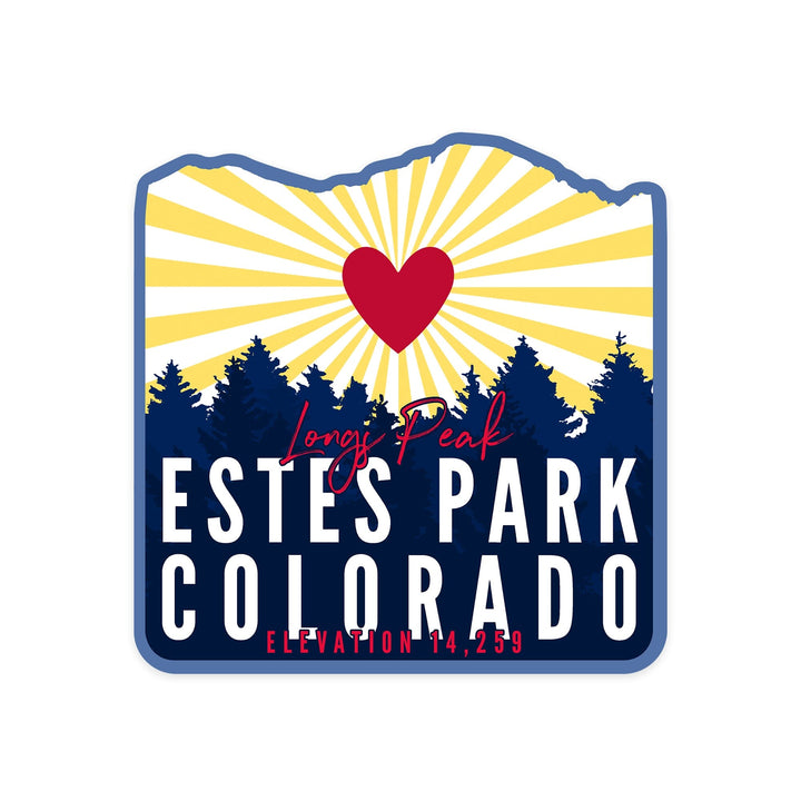 Estes Park, Colorado, Longs Peak, Heart and Sunburst, Contour, Vinyl Sticker Sticker Lantern Press 