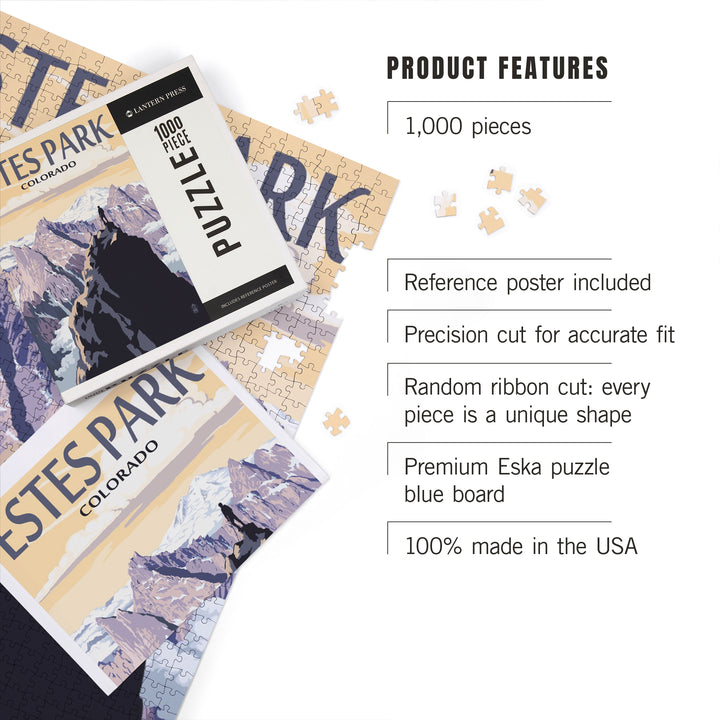 Estes Park, Colorado, Mountain Peaks, Jigsaw Puzzle Puzzle Lantern Press 