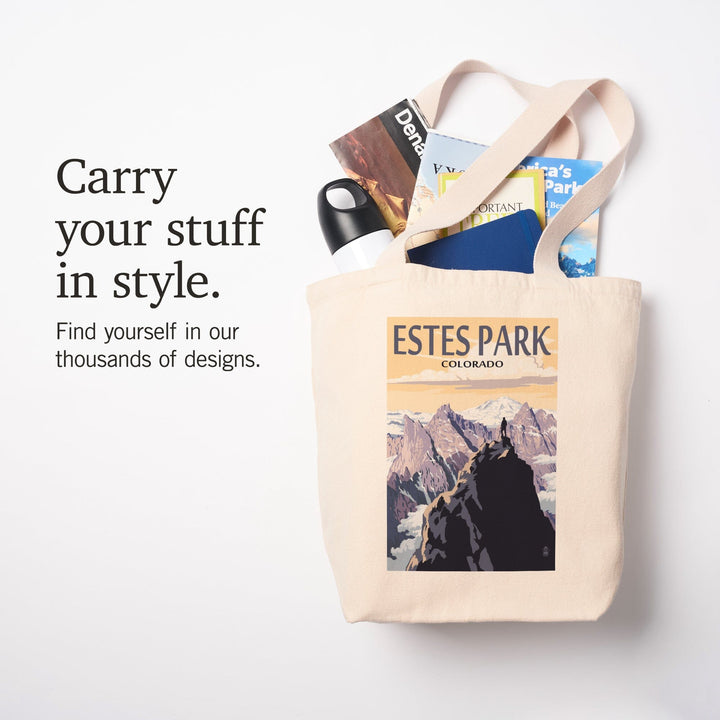 Estes Park, Colorado, Mountain Peaks, Lantern Press Artwork, Tote Bag Totes Lantern Press 