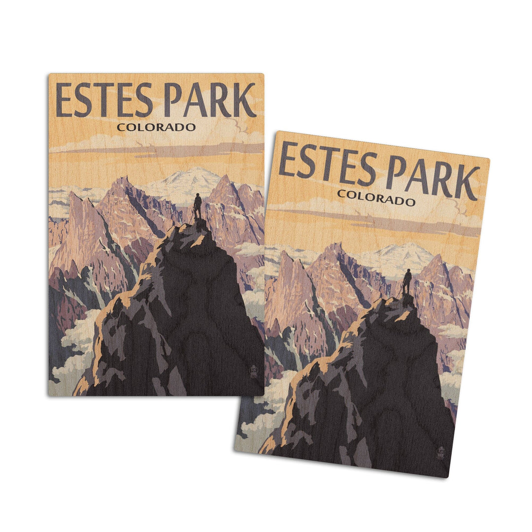Estes Park, Colorado, Mountain Peaks, Lantern Press Artwork, Wood Signs and Postcards Wood Lantern Press 4x6 Wood Postcard Set 