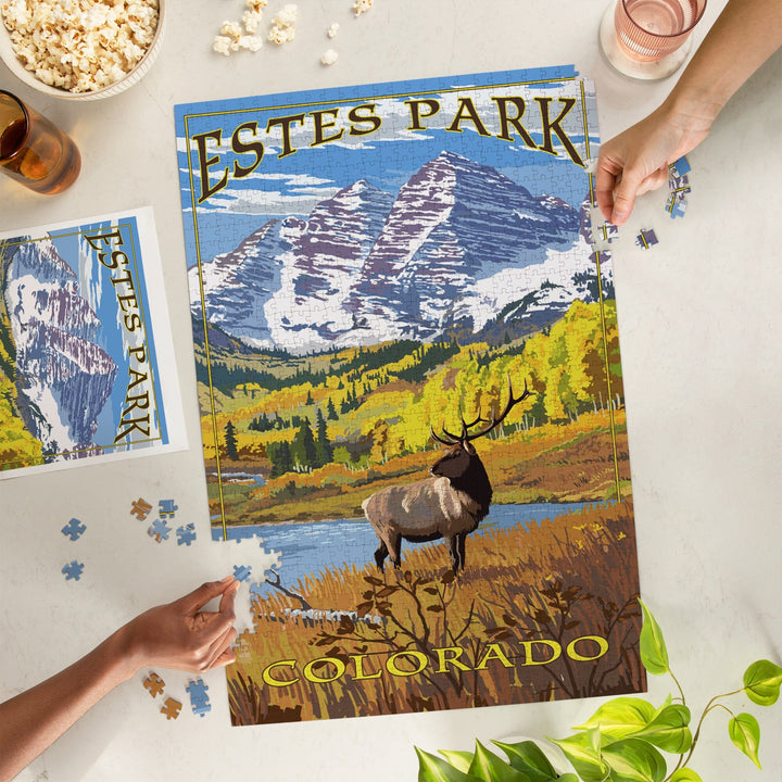 Estes Park, Colorado, Mountains and Elk, Jigsaw Puzzle Puzzle Lantern Press 