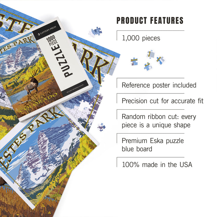 Estes Park, Colorado, Mountains and Elk, Jigsaw Puzzle Puzzle Lantern Press 