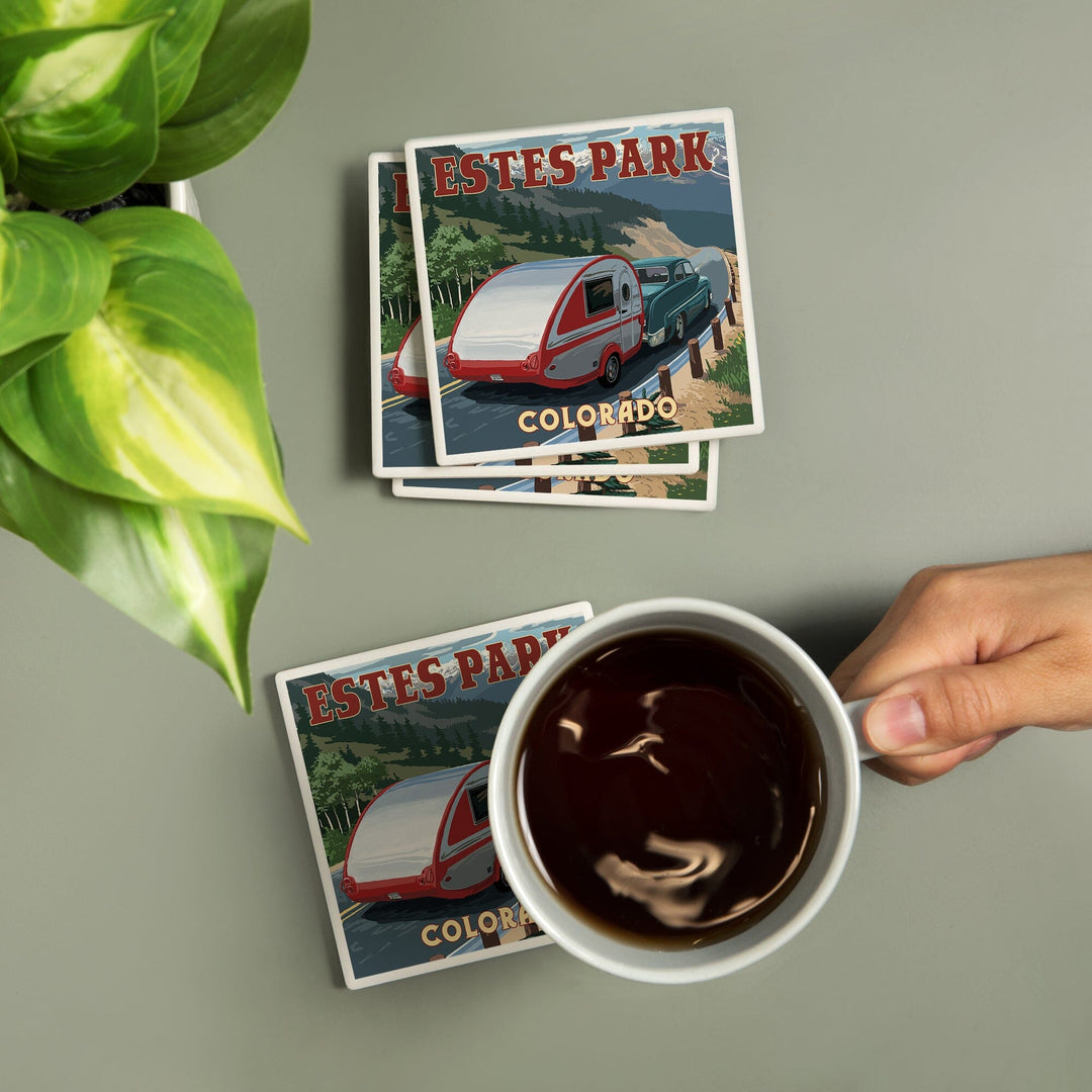 Estes Park, Colorado, Retro Camper, Coasters Coasters Lantern Press 
