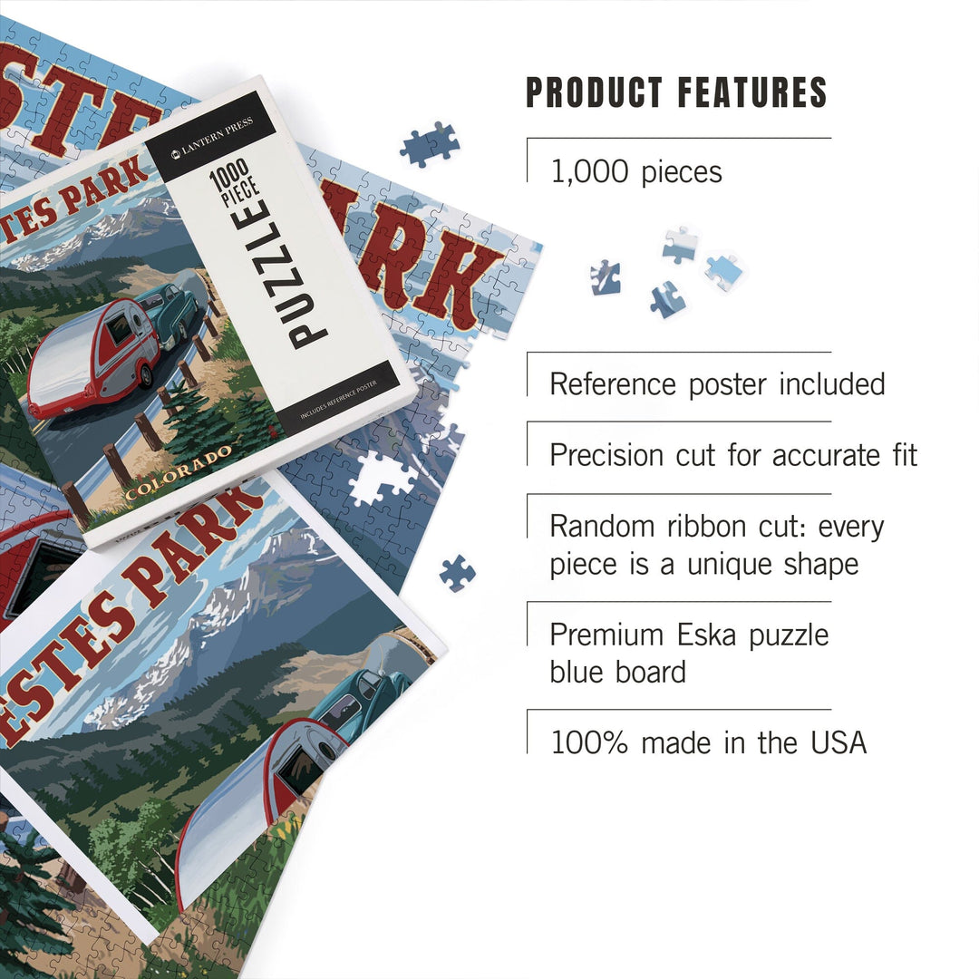 Estes Park, Colorado, Retro Camper, Jigsaw Puzzle Puzzle Lantern Press 