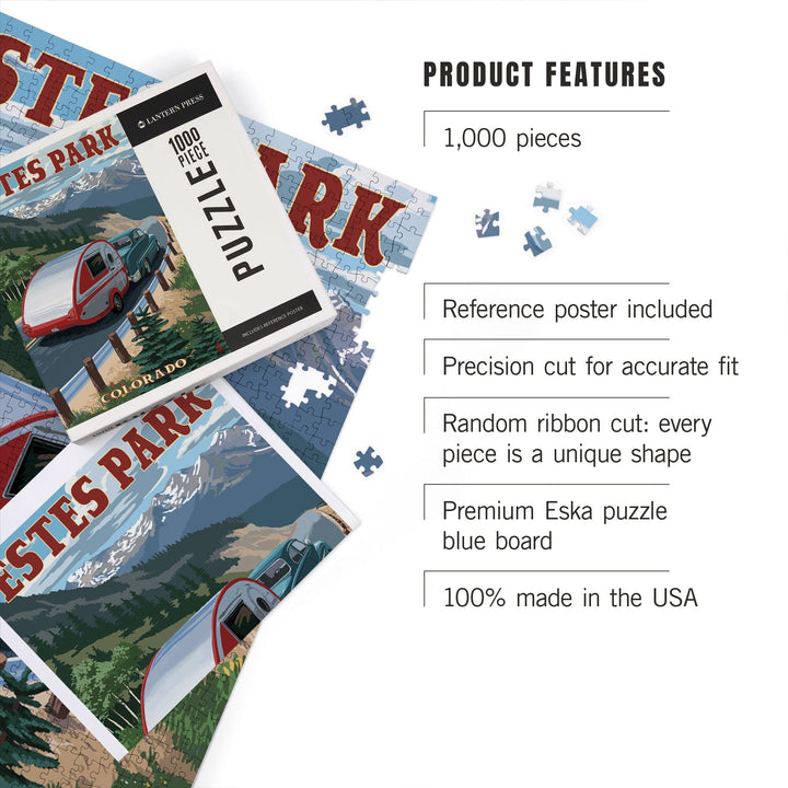 Estes Park, Colorado, Retro Camper, Jigsaw Puzzle Puzzle Lantern Press 