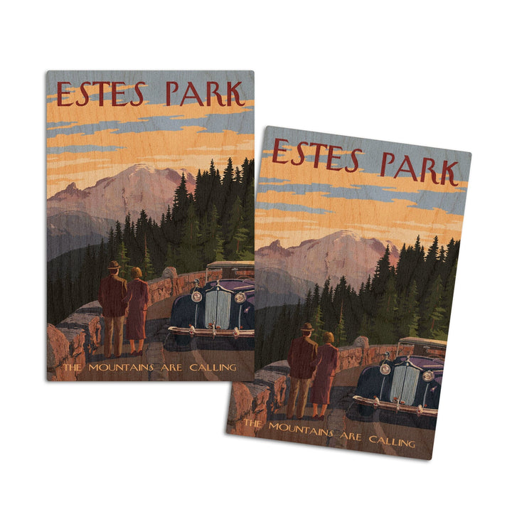 Estes Park, Colorado, The Mountains are Calling, Lantern Press Artwork, Wood Signs and Postcards Wood Lantern Press 4x6 Wood Postcard Set 