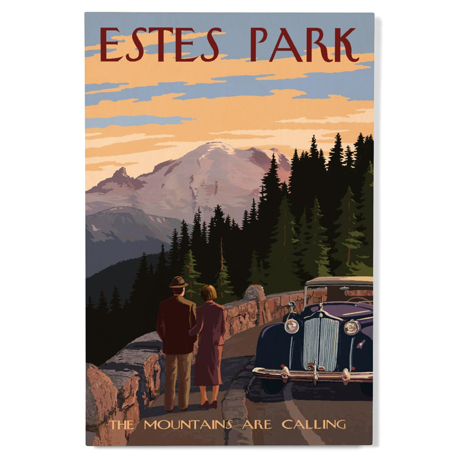 Estes Park, Colorado, The Mountains are Calling, Lantern Press Artwork, Wood Signs and Postcards Wood Lantern Press 
