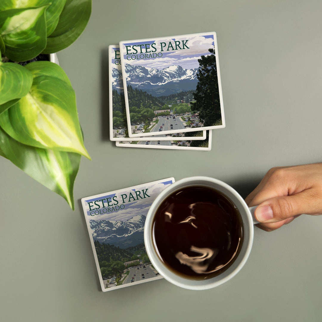 Estes Park, Colorado, Town Scene, Coasters Coasters Lantern Press 