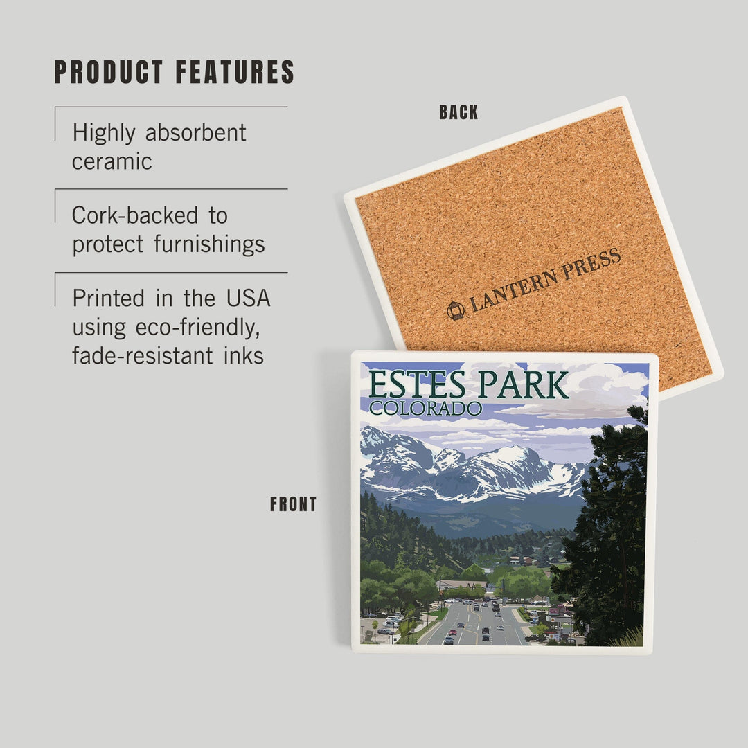 Estes Park, Colorado, Town Scene, Coasters Coasters Lantern Press 