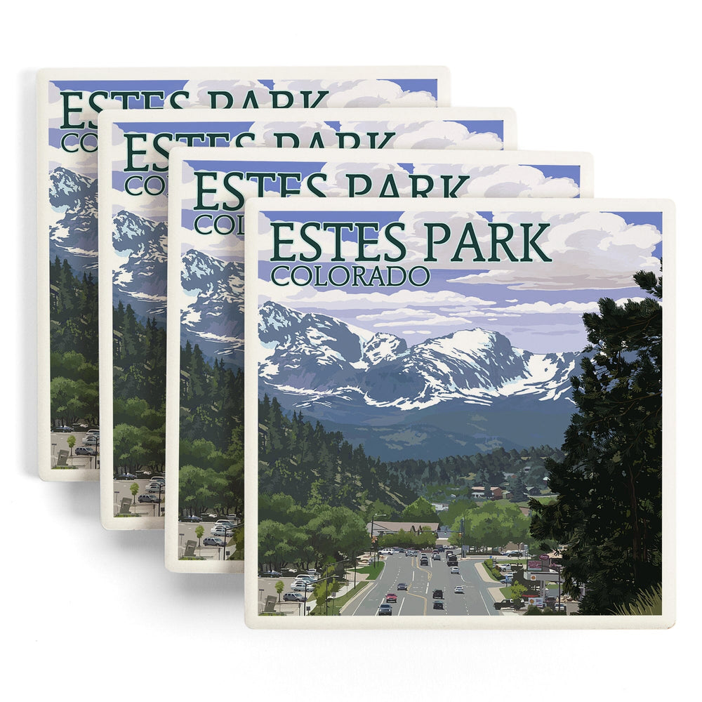 Estes Park, Colorado, Town Scene, Coasters Coasters Lantern Press 