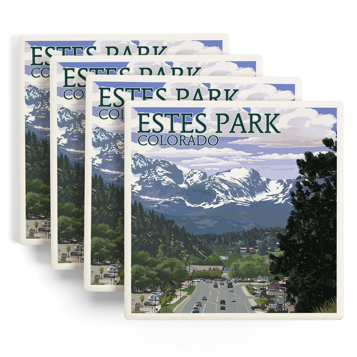 Estes Park, Colorado, Town Scene, Coasters Coasters Lantern Press 