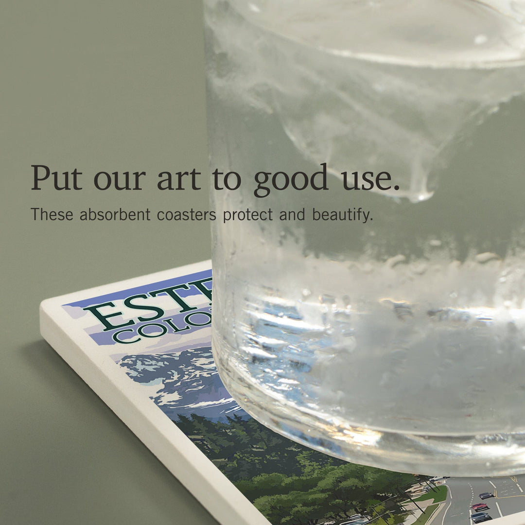Estes Park, Colorado, Town Scene, Coasters Coasters Lantern Press 