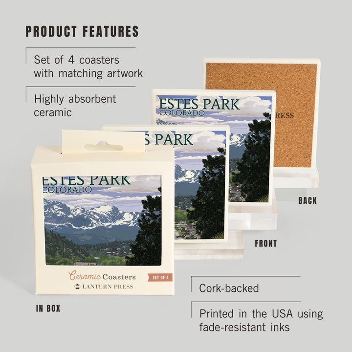Estes Park, Colorado, Town Scene, Coasters Coasters Lantern Press 