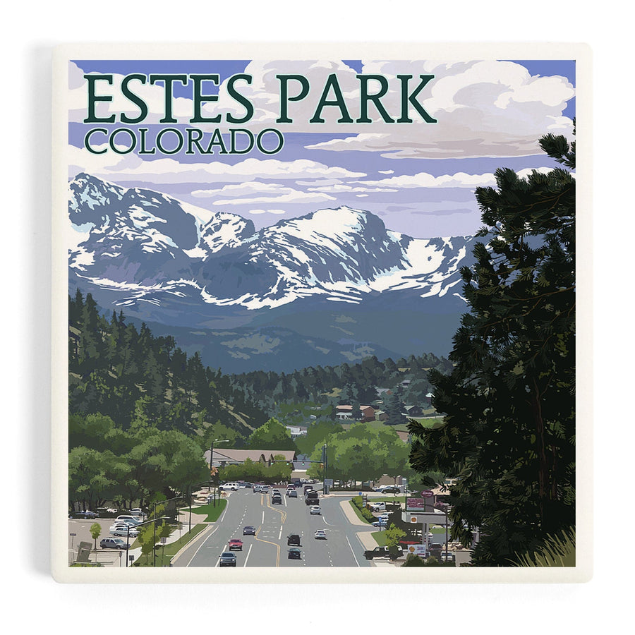 Estes Park, Colorado, Town Scene, Coasters Coasters Lantern Press 
