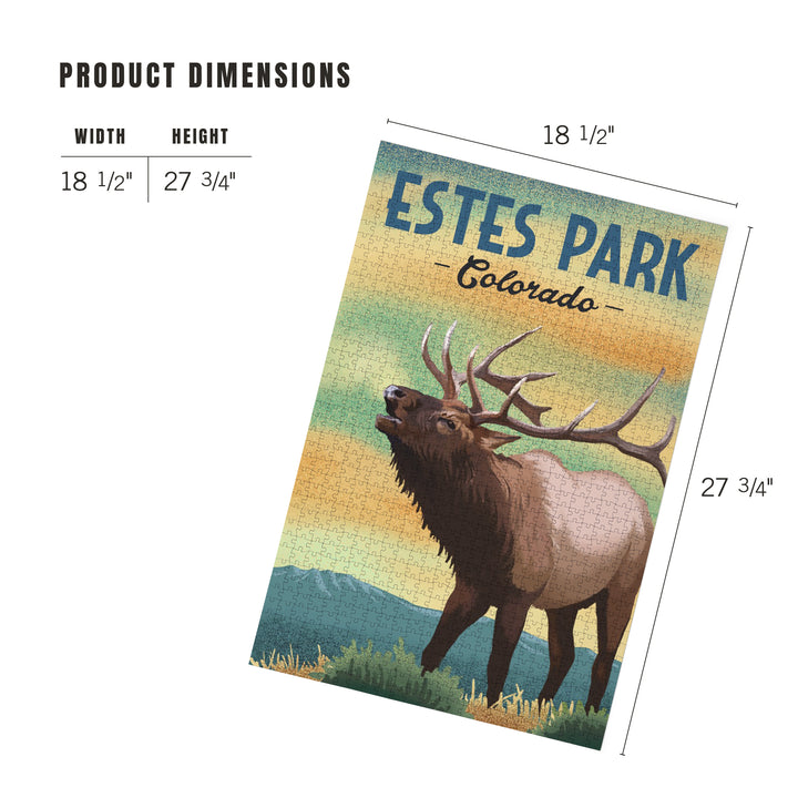 Estes Park, Elk, Lithograph, Jigsaw Puzzle Puzzle Lantern Press 