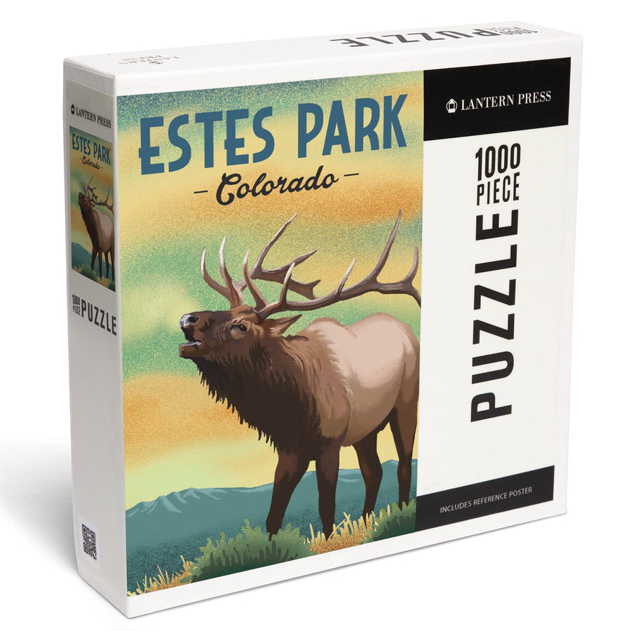 Estes Park, Elk, Lithograph, Jigsaw Puzzle Puzzle Lantern Press 