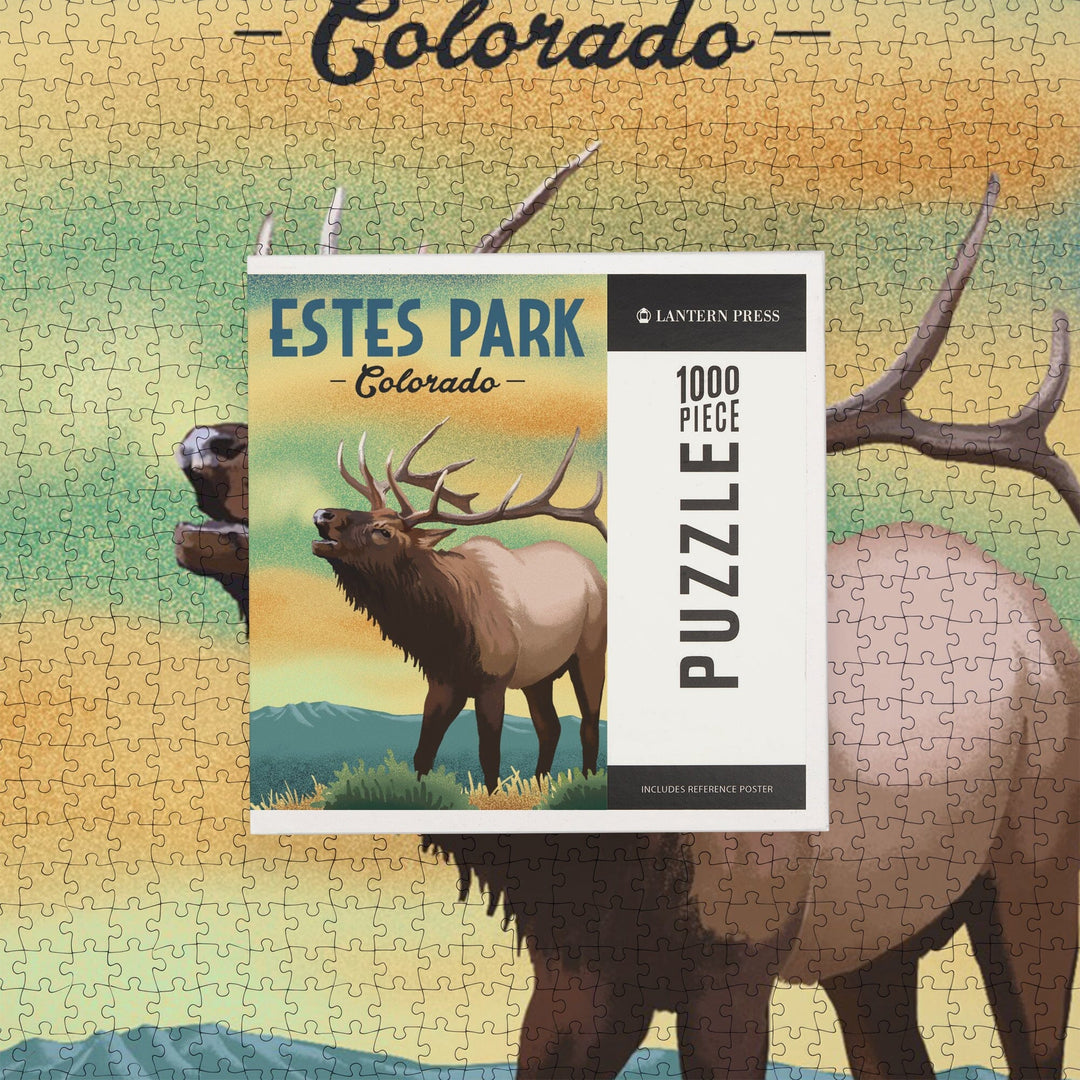 Estes Park, Elk, Lithograph, Jigsaw Puzzle Puzzle Lantern Press 
