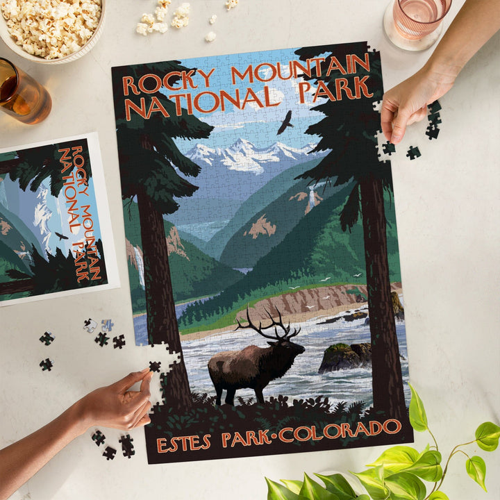 Estes Park, Rocky Mountain National Park, Colorado, Elk, Jigsaw Puzzle Puzzle Lantern Press 