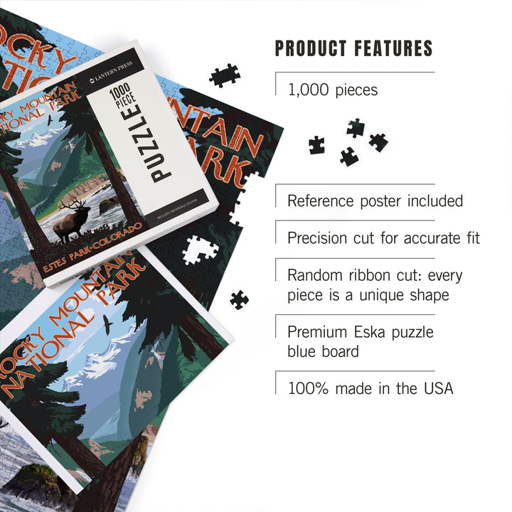 Estes Park, Rocky Mountain National Park, Colorado, Elk, Jigsaw Puzzle Puzzle Lantern Press 