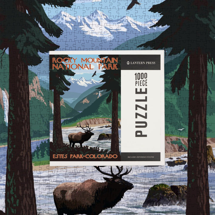 Estes Park, Rocky Mountain National Park, Colorado, Elk, Jigsaw Puzzle Puzzle Lantern Press 
