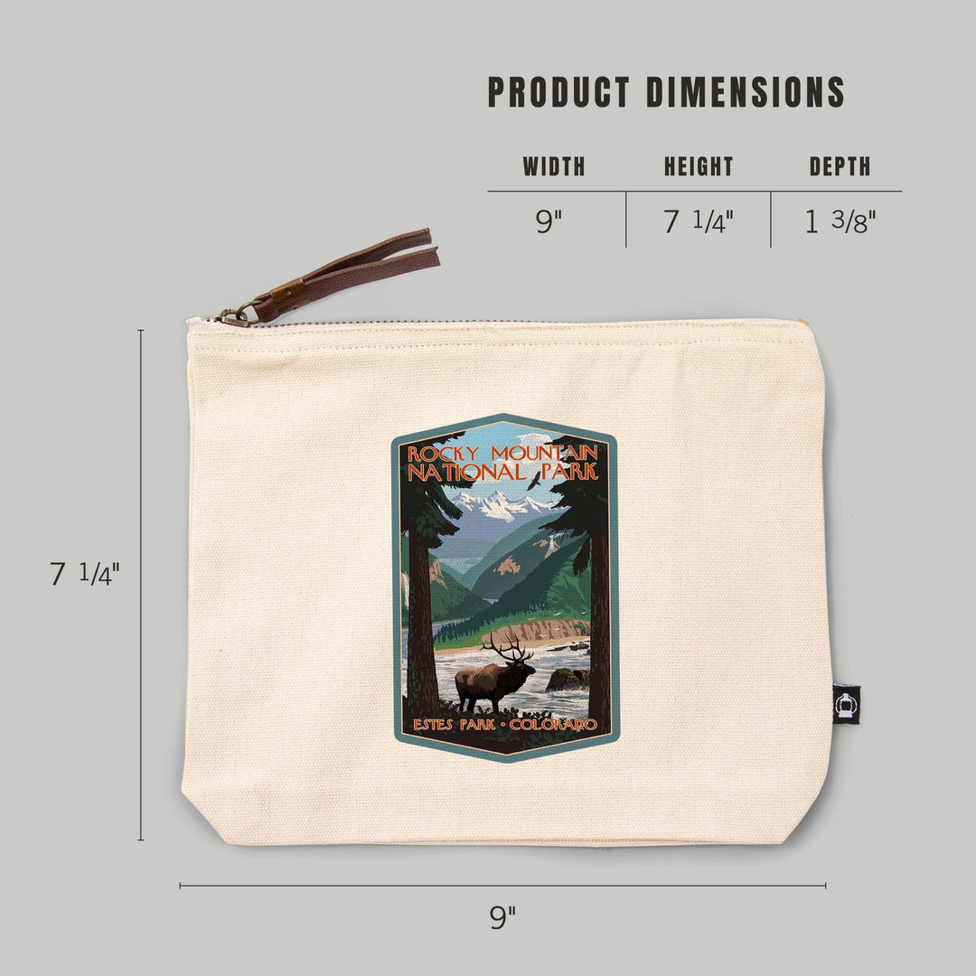 Estes Park, Rocky Mountain National Park, Colorado, Elk,, Organic Cotton Zipper Pouch, Go Bag Go Bag Lantern Press 