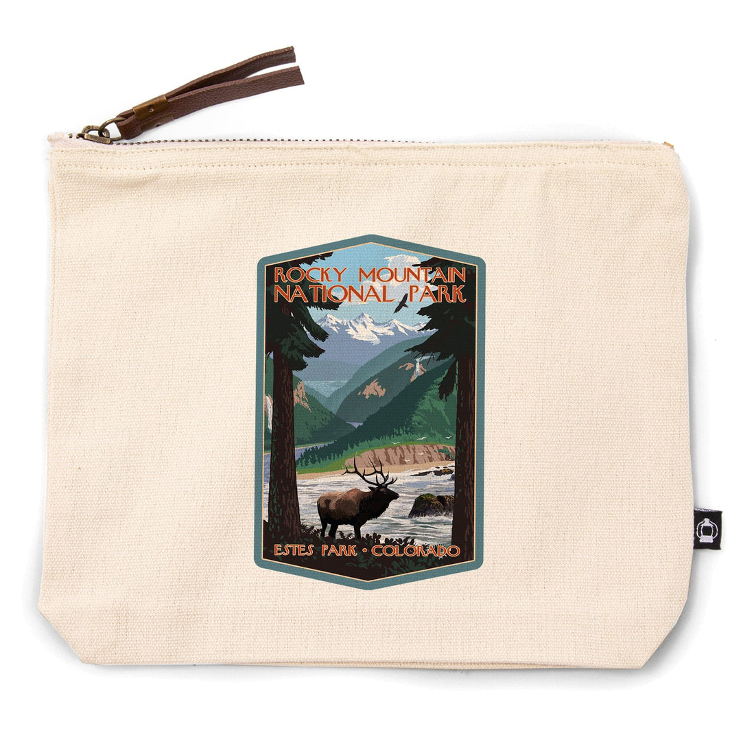 Estes Park, Rocky Mountain National Park, Colorado, Elk,, Organic Cotton Zipper Pouch, Go Bag Go Bag Lantern Press 