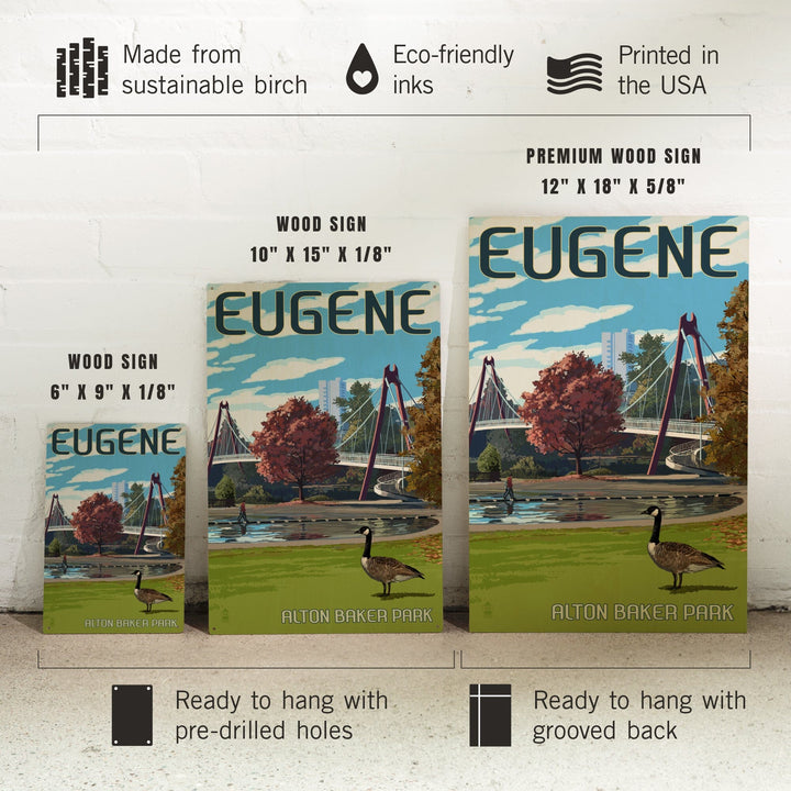 Eugene, Oregon, Cityscape, Lantern Press Artwork, Wood Signs and Postcards Wood Lantern Press 