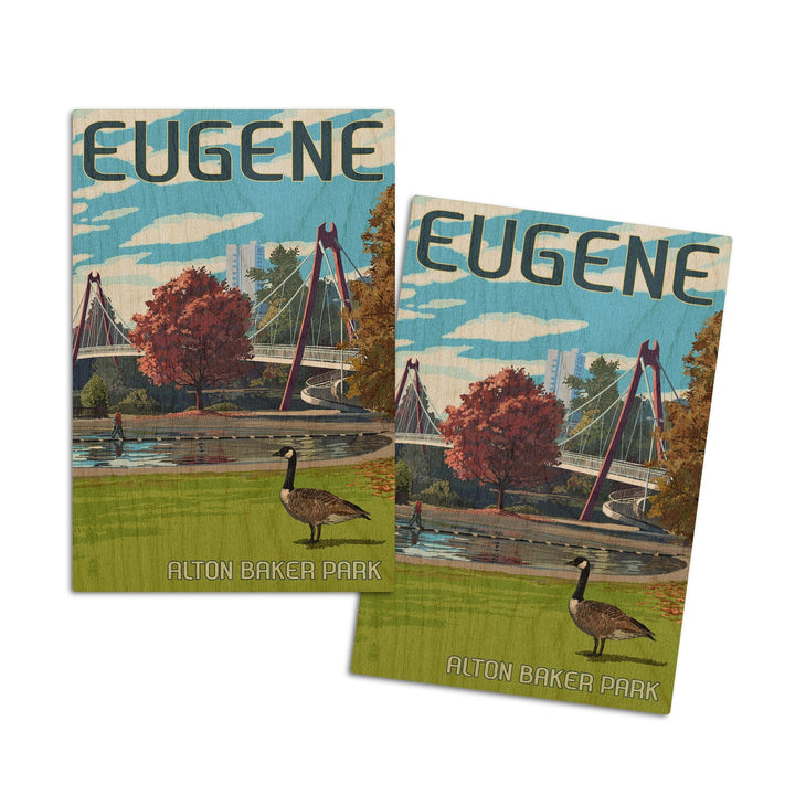 Eugene, Oregon, Cityscape, Lantern Press Artwork, Wood Signs and Postcards Wood Lantern Press 4x6 Wood Postcard Set 