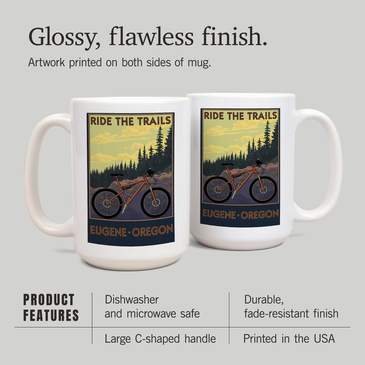 Eugene, Oregon, Ride the Trails, Lantern Press Artwork, Ceramic Mug Mugs Lantern Press 