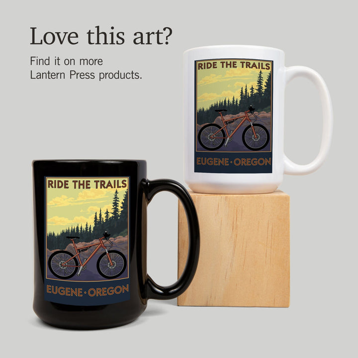 Eugene, Oregon, Ride the Trails, Lantern Press Artwork, Ceramic Mug - Lantern Press