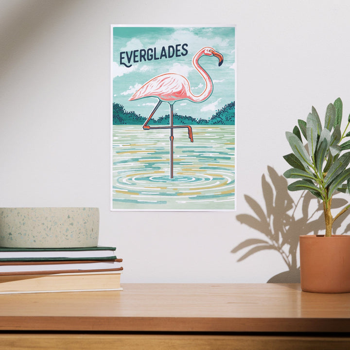 Everglades, Florida, Graphic Pastel, Flamingo, Art & Giclee Prints Art Lantern Press 