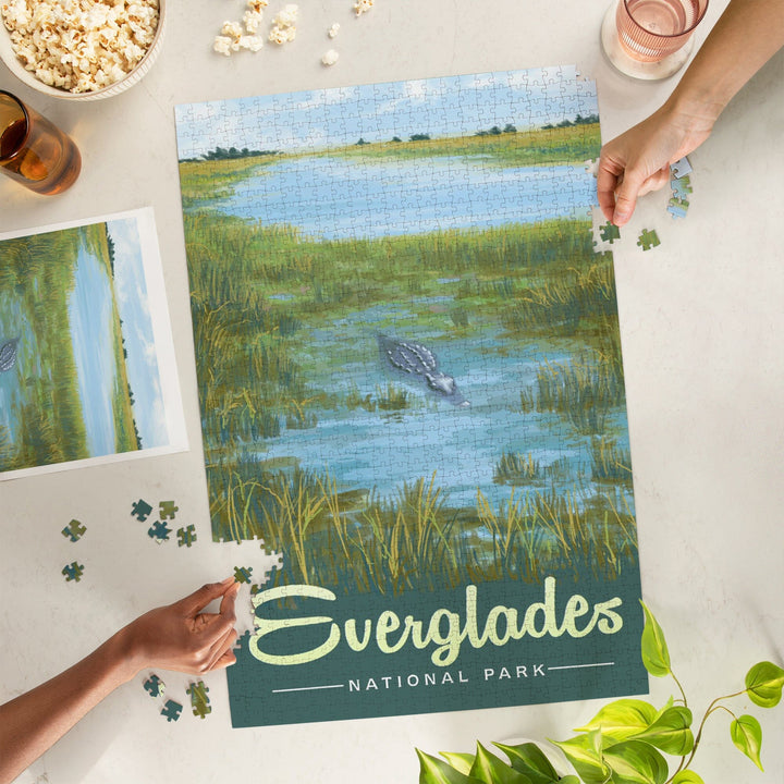 Everglades National Park, Alligator, Jigsaw Puzzle Puzzle Lantern Press 