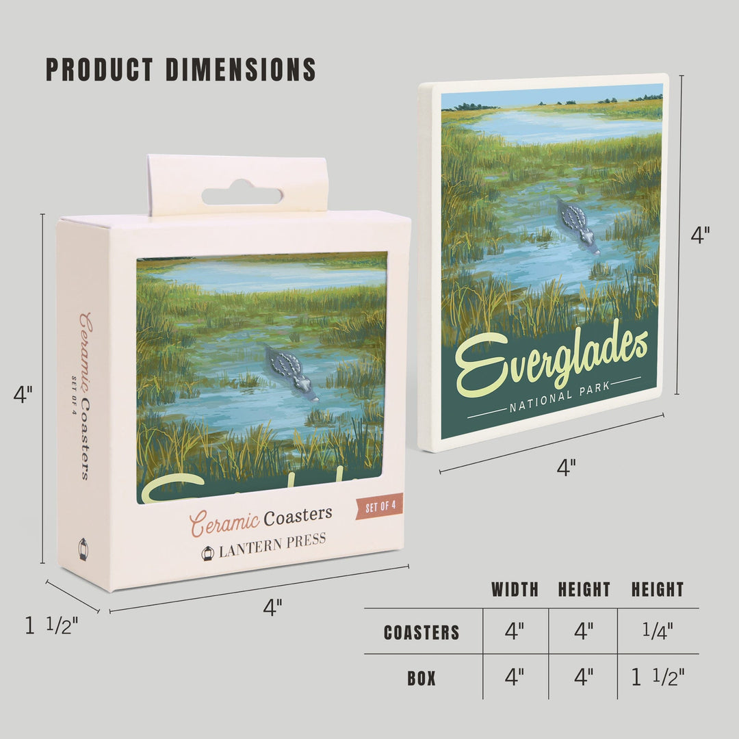 Everglades National Park, Alligator, Lantern Press Artwork, Coaster Set - Lantern Press