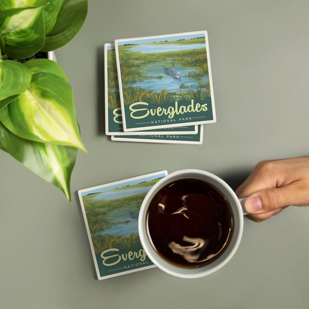 Everglades National Park, Alligator, Lantern Press Artwork, Coaster Set - Lantern Press