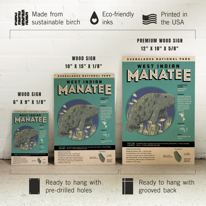Everglades National Park, Facts About Manatees, Wood Signs and Postcards Wood Lantern Press 