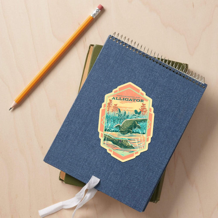 Everglades National Park, FL, Alligator Vintage Print Press, Vinyl Sticker Sticker Lantern Press 