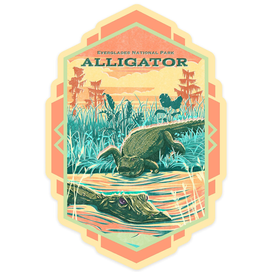 Everglades National Park, FL, Alligator Vintage Print Press, Vinyl Sticker Sticker Lantern Press 