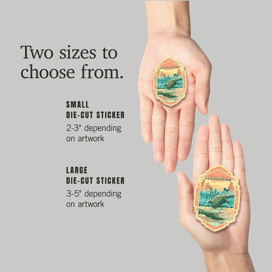 Everglades National Park, FL, Alligator Vintage Print Press, Vinyl Sticker Sticker Lantern Press 