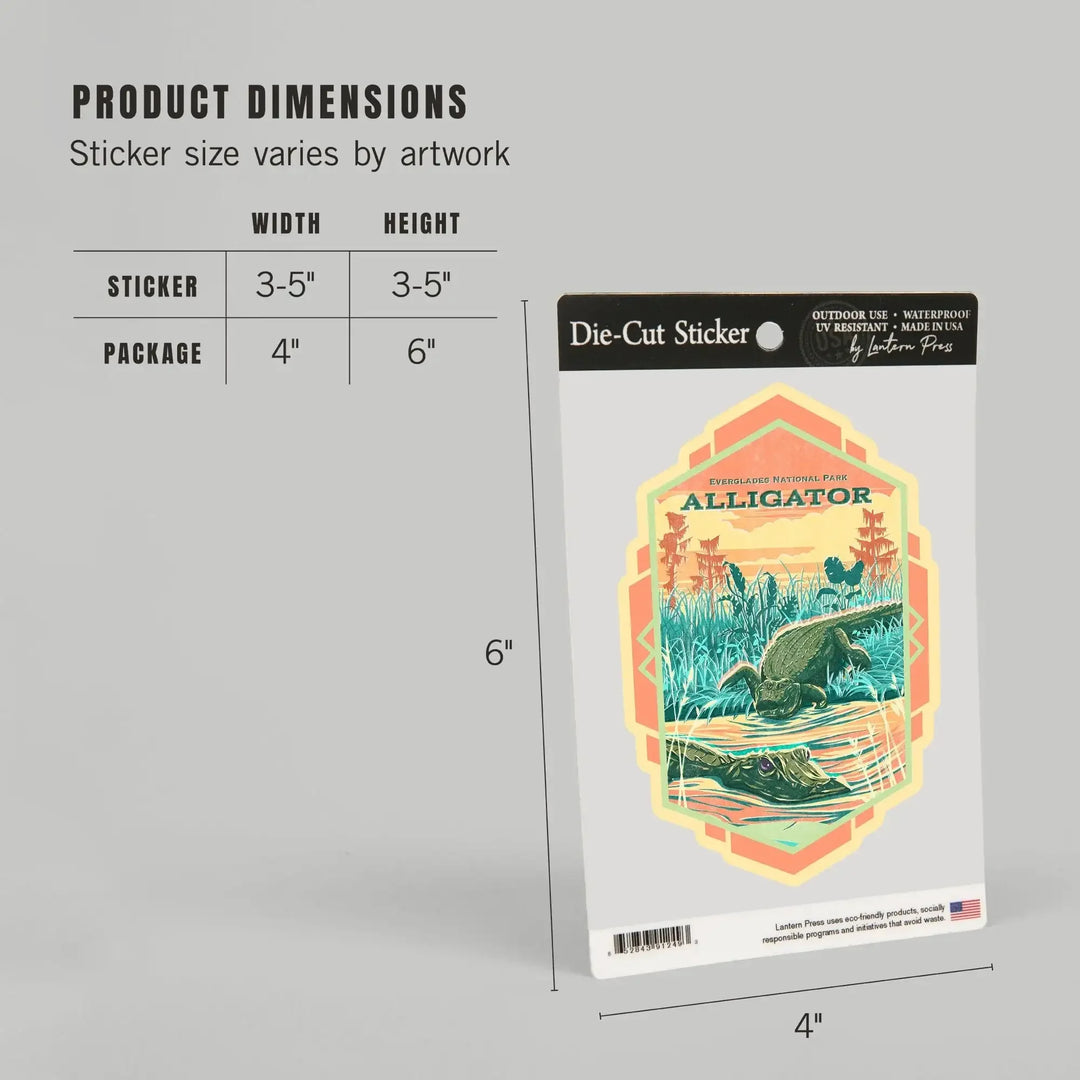 Everglades National Park, FL, Alligator Vintage Print Press, Vinyl Sticker Sticker Lantern Press 