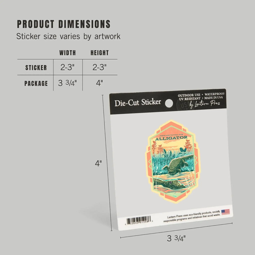 Everglades National Park, FL, Alligator Vintage Print Press, Vinyl Sticker Sticker Lantern Press 