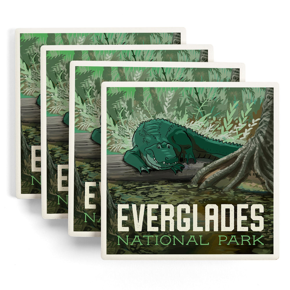 Everglades National Park, Florida, Alligator in Swamp, Coasters Coasters Lantern Press 