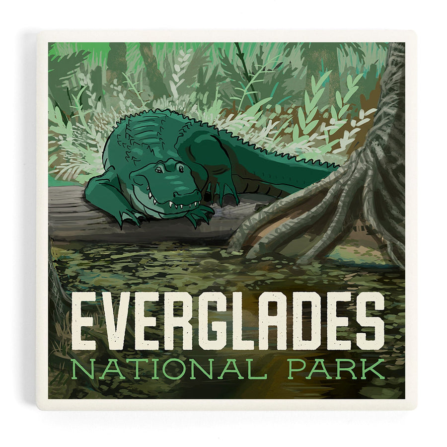 Everglades National Park, Florida, Alligator in Swamp, Coasters Coasters Lantern Press 