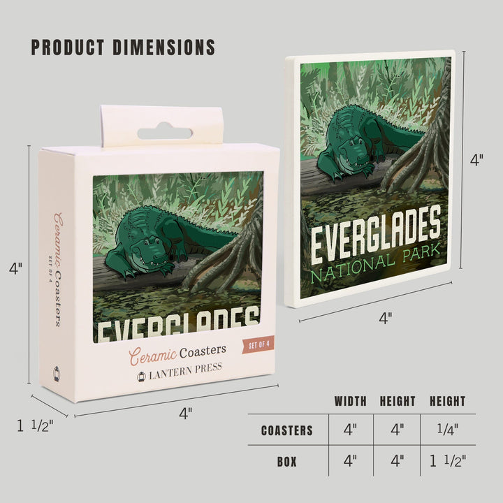Everglades National Park, Florida, Alligator in Swamp, Coasters Coasters Lantern Press 