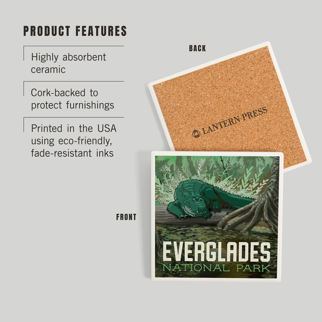 Everglades National Park, Florida, Alligator in Swamp, Coasters Coasters Lantern Press 