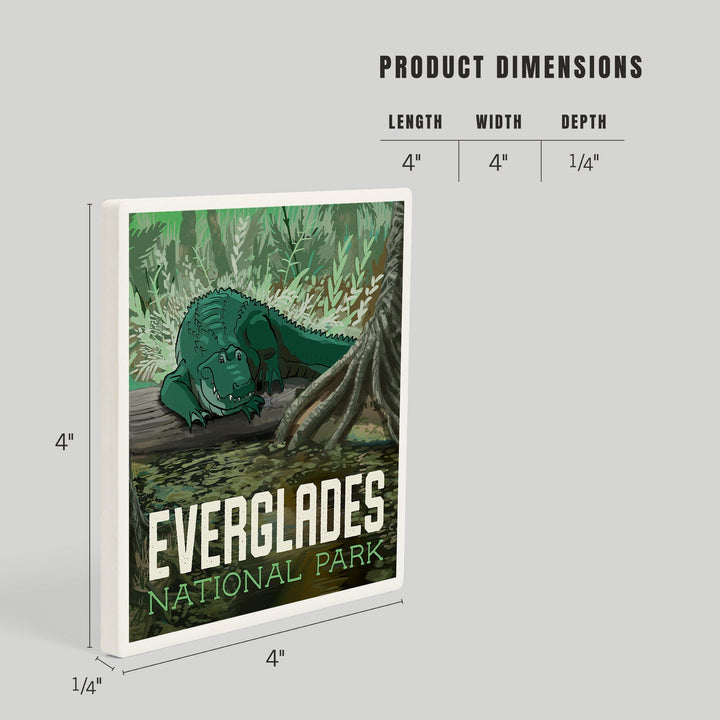 Everglades National Park, Florida, Alligator in Swamp, Coasters Coasters Lantern Press 